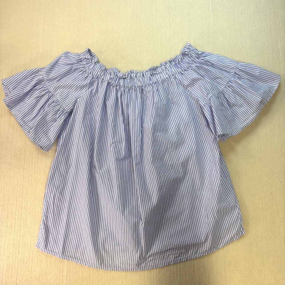 Kate Spade New York‎ Blue White Striped Off Shoulder Flutter Sleeve Top Small